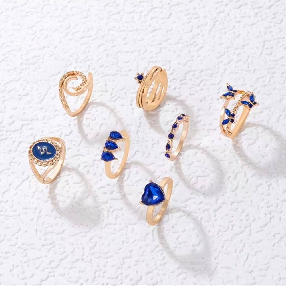 7-Piece Royal Blue Ring Set - Picture 5 of 6